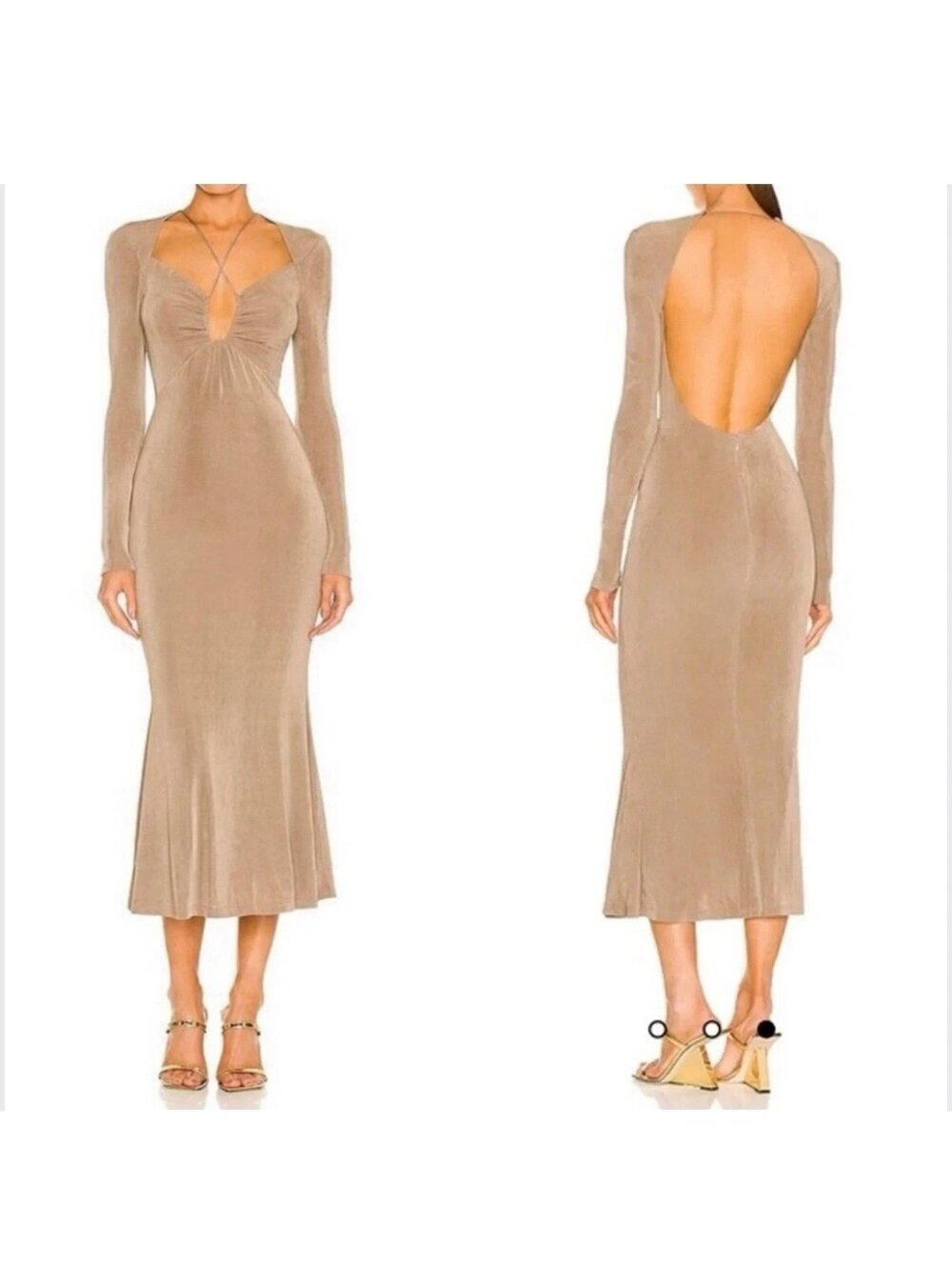 Jason Wu Engracia Khaki Brown Open Back Midi Dress - Size S NWT
